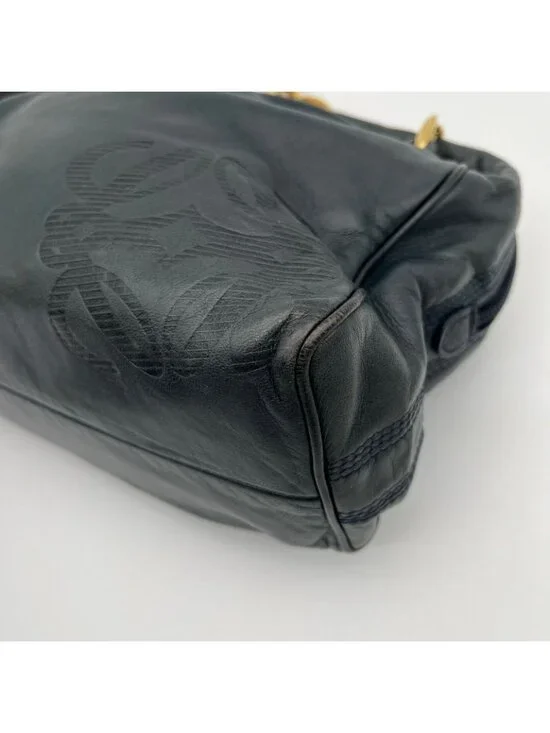 Loewe Shoulder Bag Black Anagram Embossed Nappa Leather Chain Vintage - Picture 9 of 13